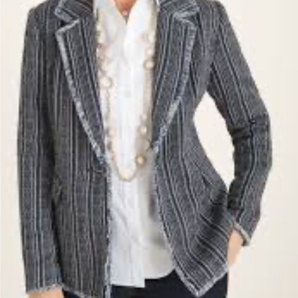 Chico's Navy and Silver Textured Fabric Blazer - Picture 2 of 8